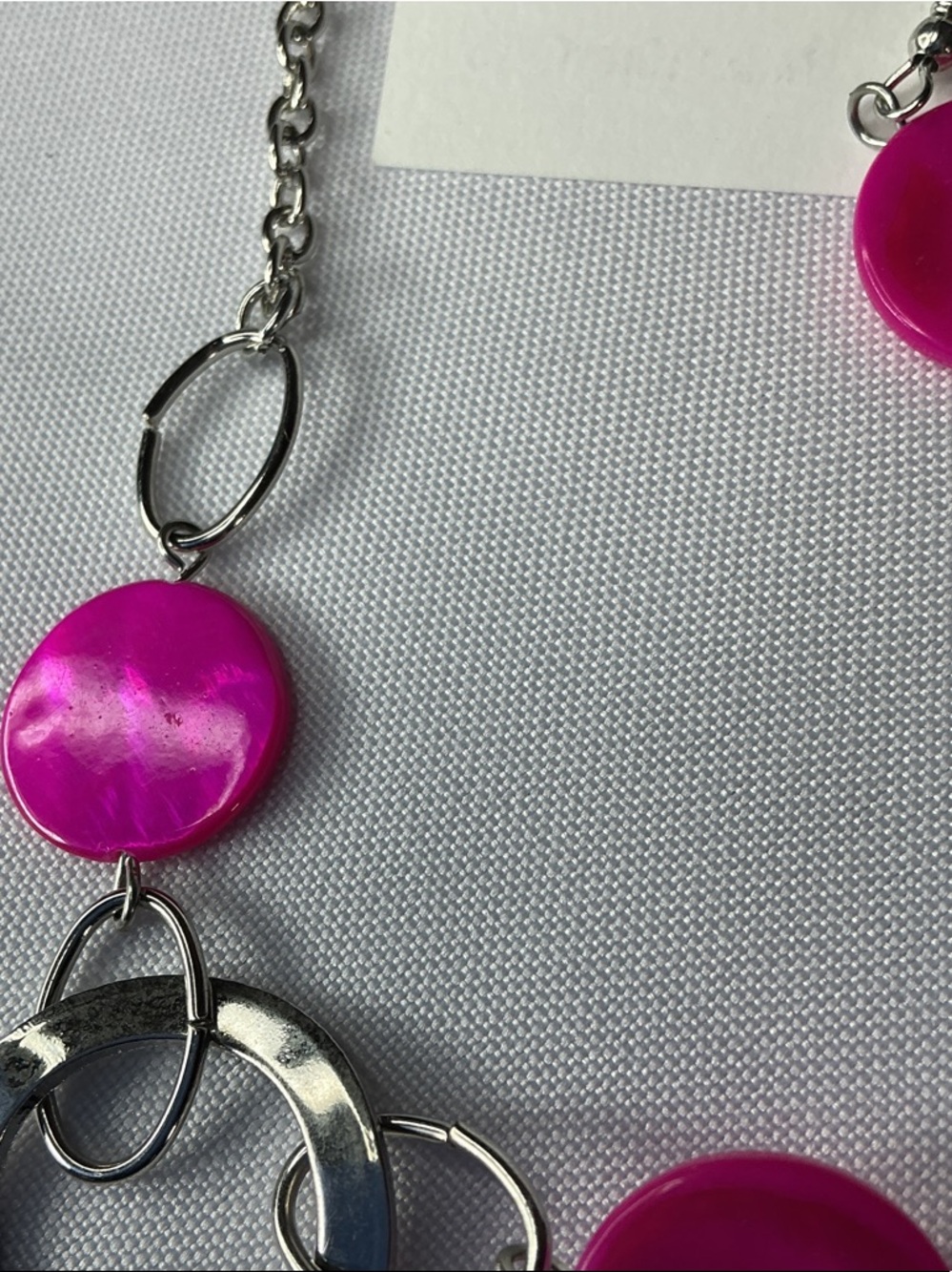Hot Pink Statement Necklace & Earrings Set Silver Tone Bold Jewelry - Picture 4 of 5